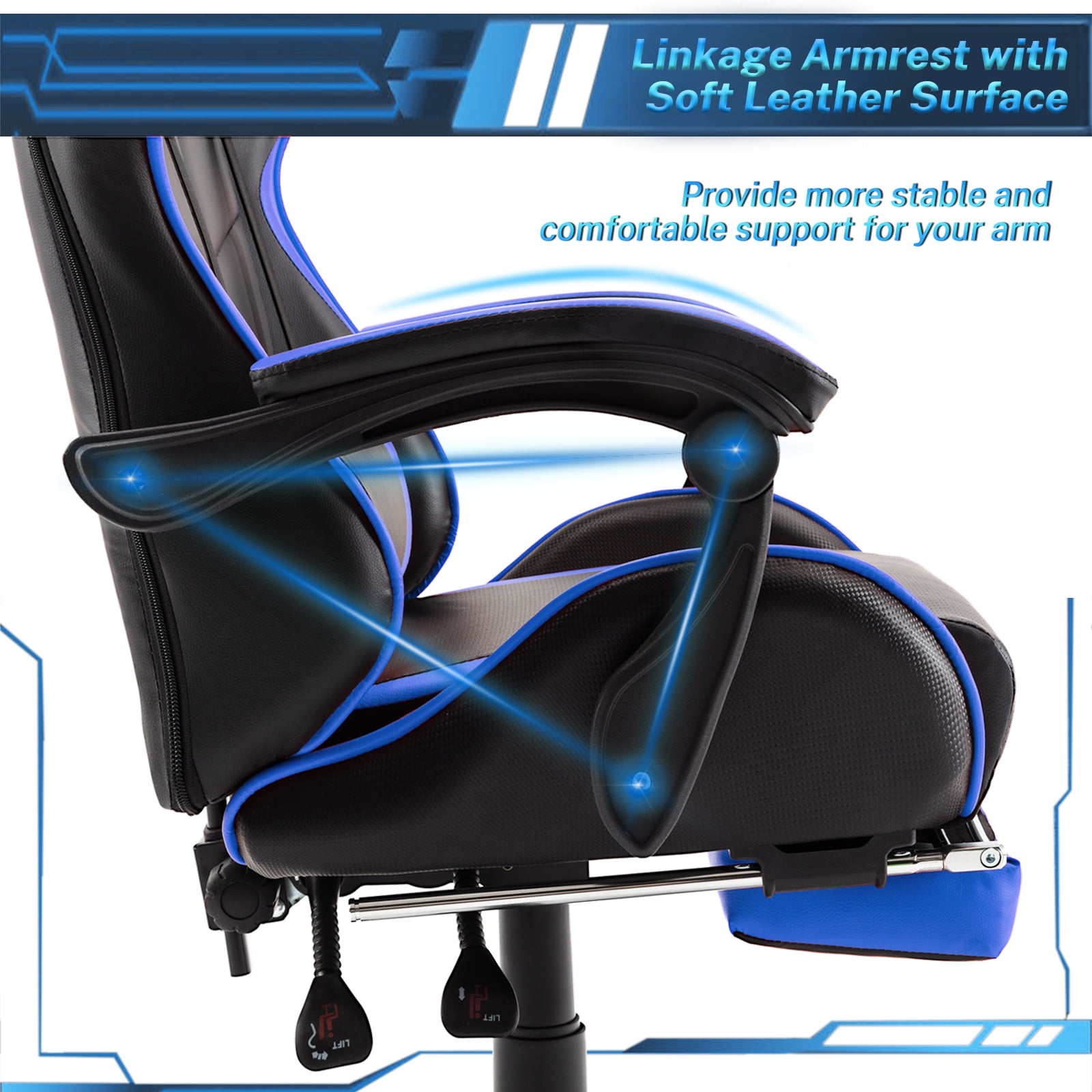 Luxvie Gaming Chair with Footrest High Back Office Chair with Headrest&Massage Lumbar Support Swivel Ergonomic Gaming Chair for Adults Kids,Blue