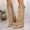 Khaki, variant on Heisall Women's Winter Casual Straight Leg Knee-High Boots Solid Color Pointed Toe Side Zipper Chunky Mid Heel