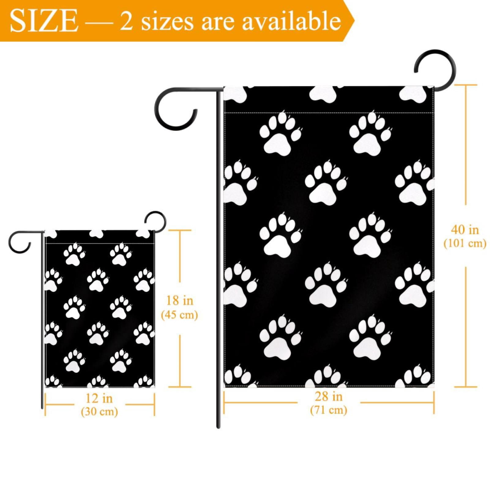 Welcome Animal Paws Black Background Garden Flag, Vertical Double Sided Small House Flag, Yard Farmhouse Outdoor Deck Veranda Lawn Decor 28x40 Inch