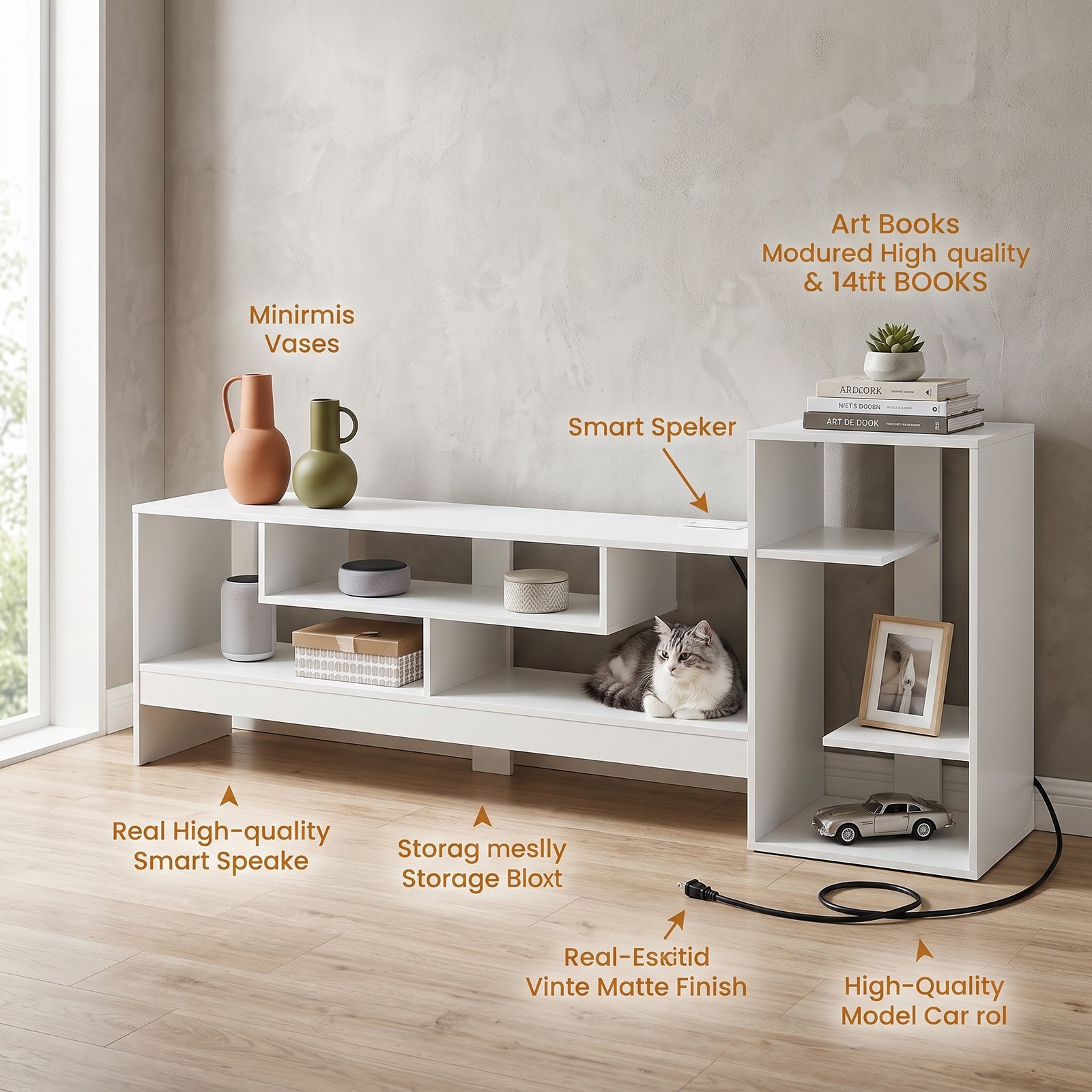 Furnibear Cube TV Stand for 55 Inch TV with Power Outlets, USB and Type-C Ports, Open Cube Storage Shelves, Entertainment Center Media Console for Living Room, White