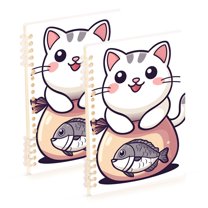 FORMRS 1-Subject Spiral Notebook 8" x 5" College Ruled 60 Refillable Sheet, White Cute Cat