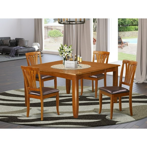 Dining Room Set - Table and Chairs Set - 54 Inch Square Table - 8 Chairs - Saddle Brown Finish
