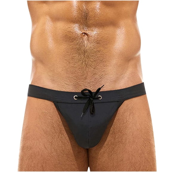 Kalauyu Swim Thong for Men Quick Dry Swimwear Drawstring Waist Stretch Swim Low Rise Bathing Suit for Beach Pool