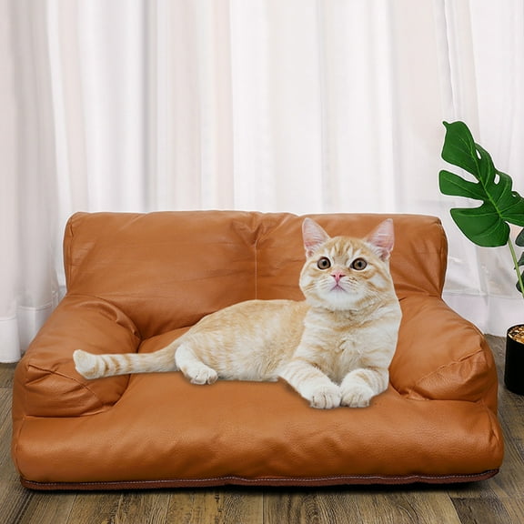Pet Dog Cat Sofa Vintage，Leather Rectangle Pet Sofa Bed，PU Leather Dog Cat Pet Sofa Couch Chair ，Soft Pet Furniture for Small Medium Cats and Dogs，Home Pet Library Sofa Cat Puppy Faux Leather Couch