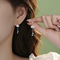 thumbnail image 2 of YYKihy Cute Cherry Flower Half Hoop Earrings For Women Cartilage 925 Sterling Silver Cubic Zirconia Chain Tassel Dangle Drop Earring Screw Back Ear Jacket Studs, 2 of 7