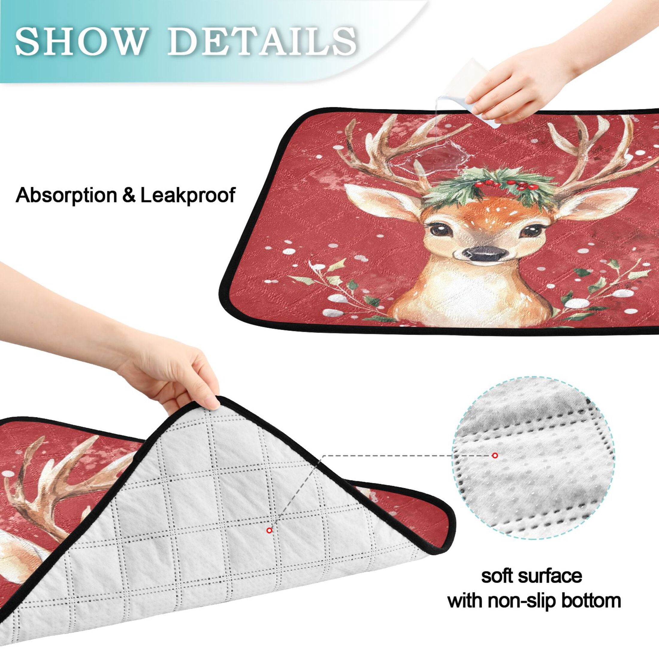 Qxltty Watercolor Painting Of A Cute Deer Cat litter Pads Pet Set of 2 Diaper Mats Center Anti-leakage Layer Absorbent Soft and Comfortable