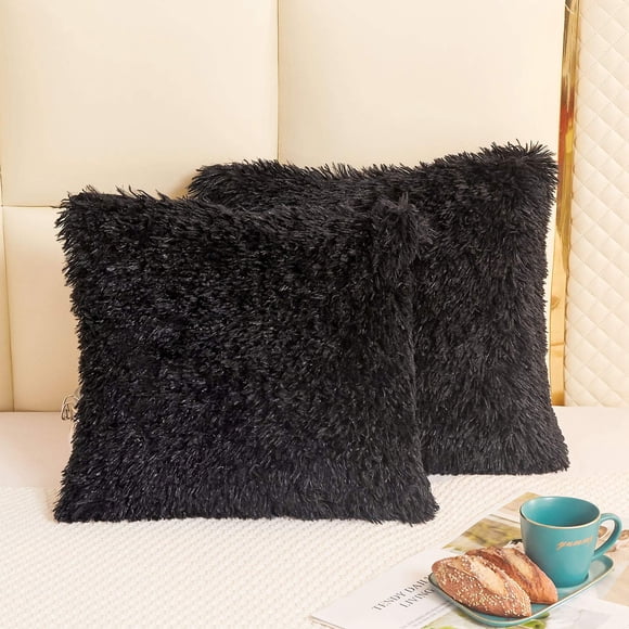 Fundas de almohada de piel sintética LIFEREVO, 46 x 46 cm, 2 unidades, color negro