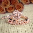 thumbnail image 4 of 2.25 carat Real Morganite Diamond Trio Bridal Ring Set , 1 Engagement Ring 2 Wedding Bands Sterling Silver with 18k Gold Plating, 4 of 5