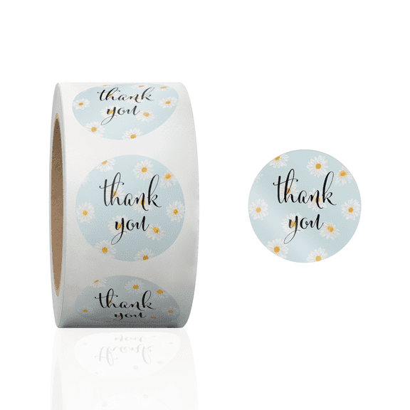 1.5 Inch Round 500 Count Daisy Floral Perforated Roll Stickers - Thank You Labels for Favors - Packing Thank You Stickers for Small Business Store Owners