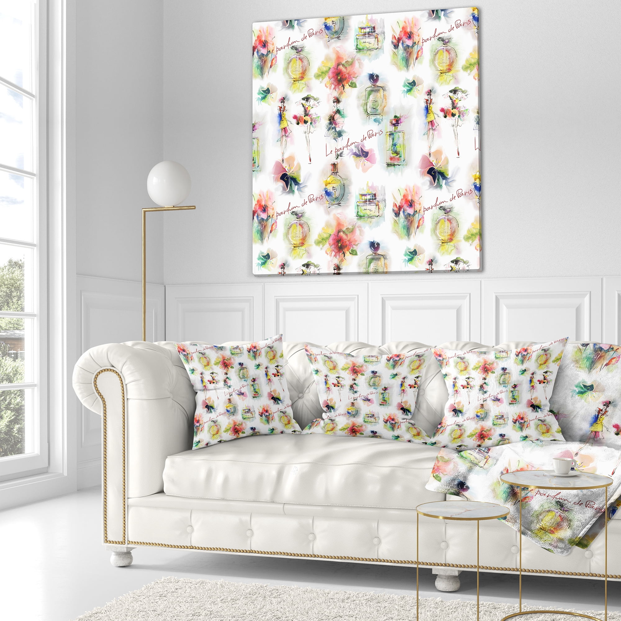 Designart Perfume Bottles and Flowers - Abstract Throw Pillow - 16x16