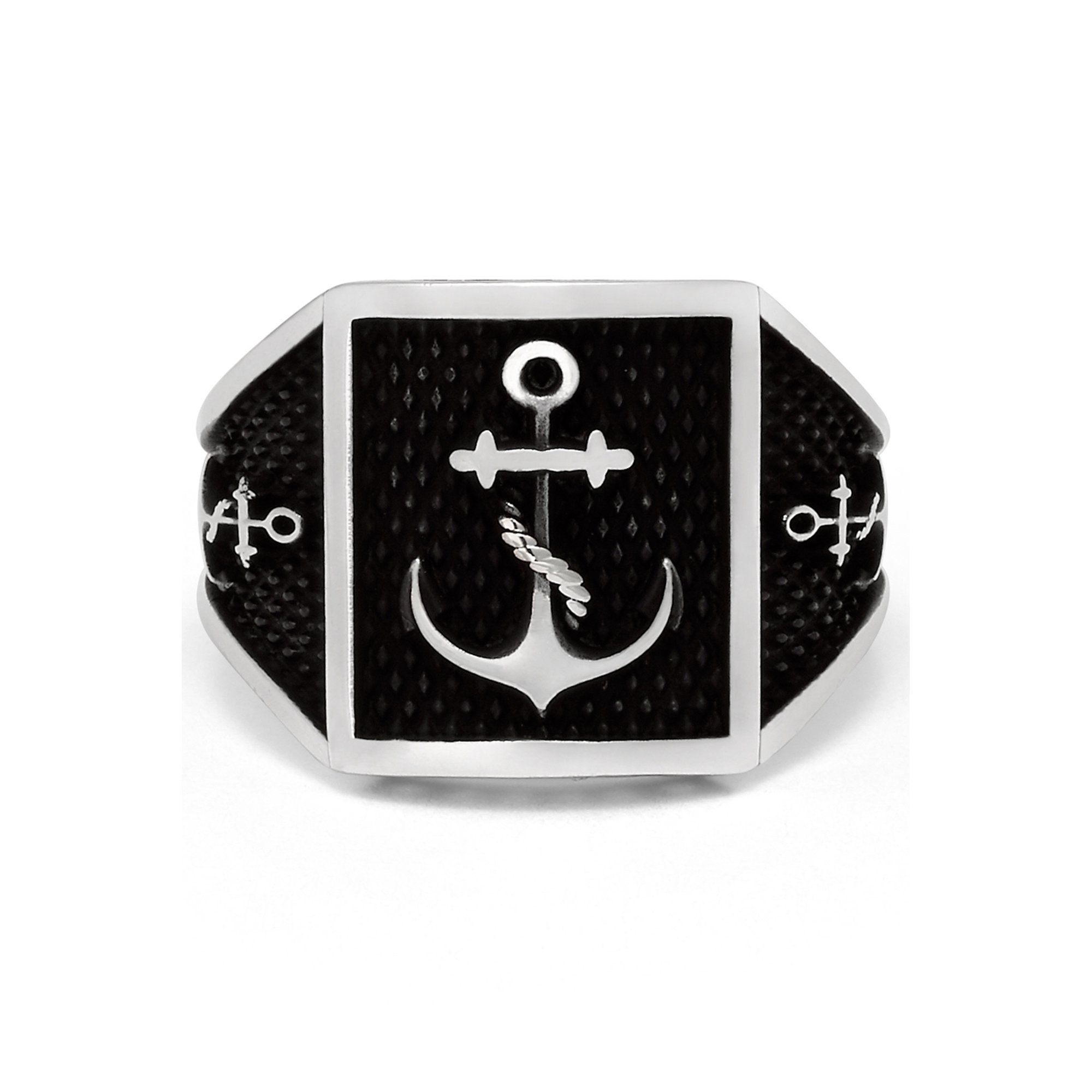 Bague Nautique pour Hommes Ancre Voile Argent Sterling 925 Noir