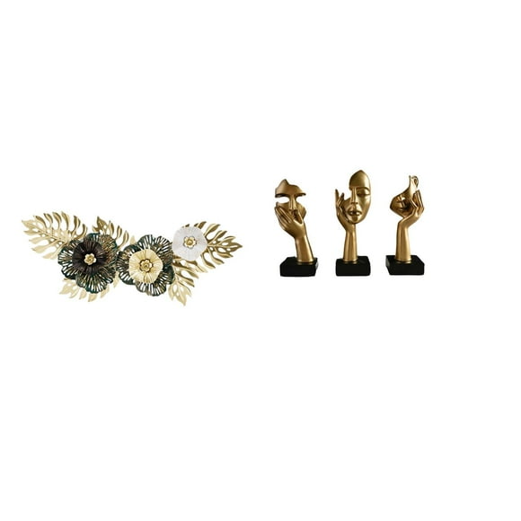 Escultura decorativa de metal nórdico para pared, diseño de flores y hojas colgantes, estatuas de resina, arte abstracto de mesa, artesanías, recuerdo