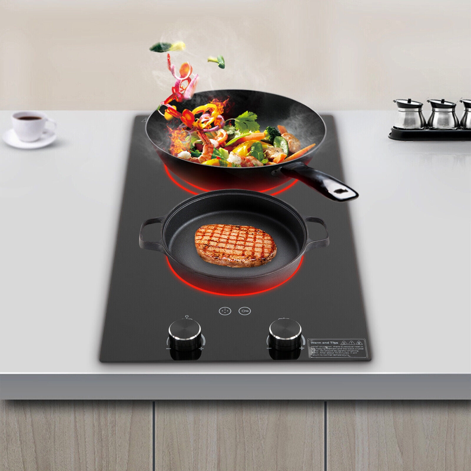 Electric Hob Cook Top Stove 110V Cooktop 2 Burners Ceramic Cooktop