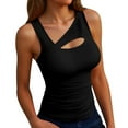 thumbnail image 1 of Camiseta sin mangas acanalada para mujer: cuello asimétrico, corte ajustado, poliéster elástico. Prenda básica sexy para el tiempo libre, fiestas y la playa., 1 of 5