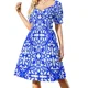 thumbnail image 2 of Azulejos portugueses. Vestido de ceremonia de manga corta, elegante y chic. Vestido de noche para mujer., 2 of 8