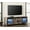 Brown, variant on Farmhouse Modern Wood Entertainment Center with blue LED light for 75 Inch TV, Media TV Console with Sliding Barn Door and Storage Shelf for Living Room Bedroom,Wihte
