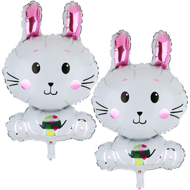 White2 uds. Globos de papel de aluminio Mylar con forma de conejito blanco de Pascua, cumpleaños, bosque, Baby Shower, animales, granja, suministros de decoración para fiesta temát