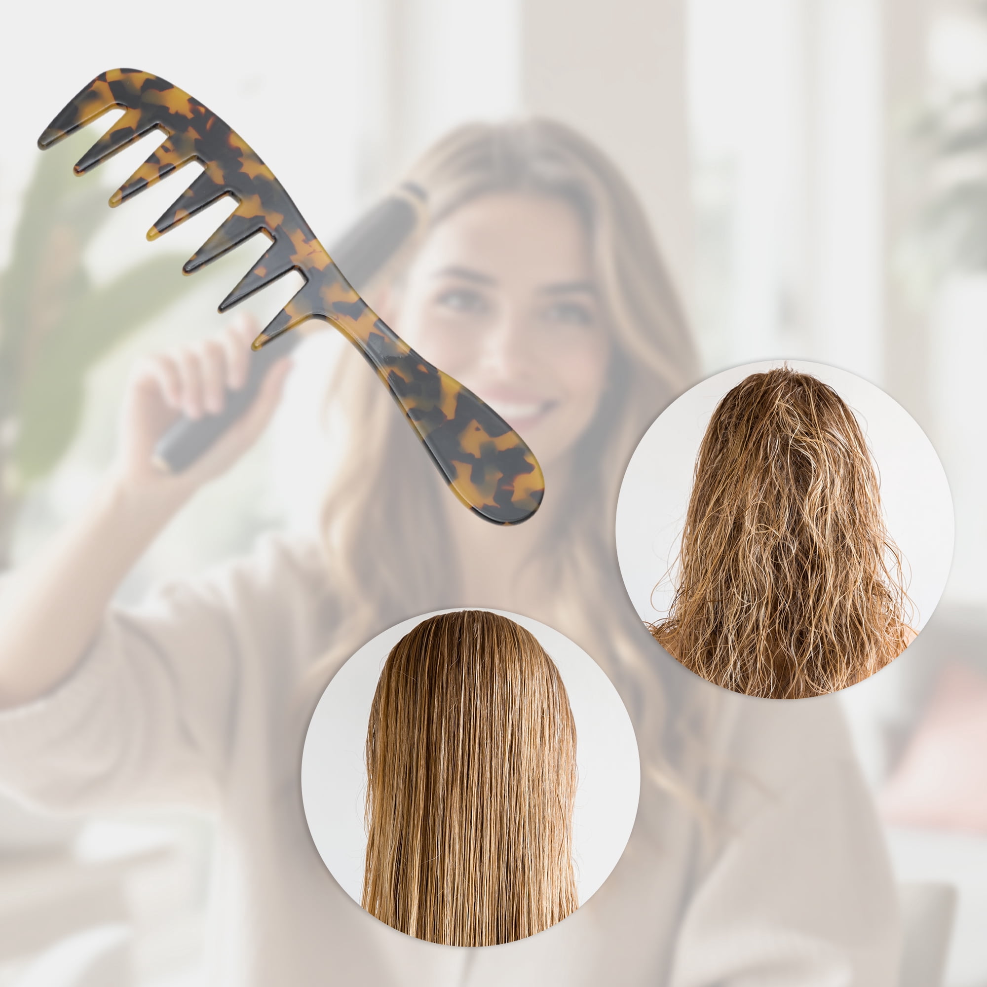 Unique Bargains 1 Pc Durable Long Handle Wide Tooth Comb Tortoiseshell Color