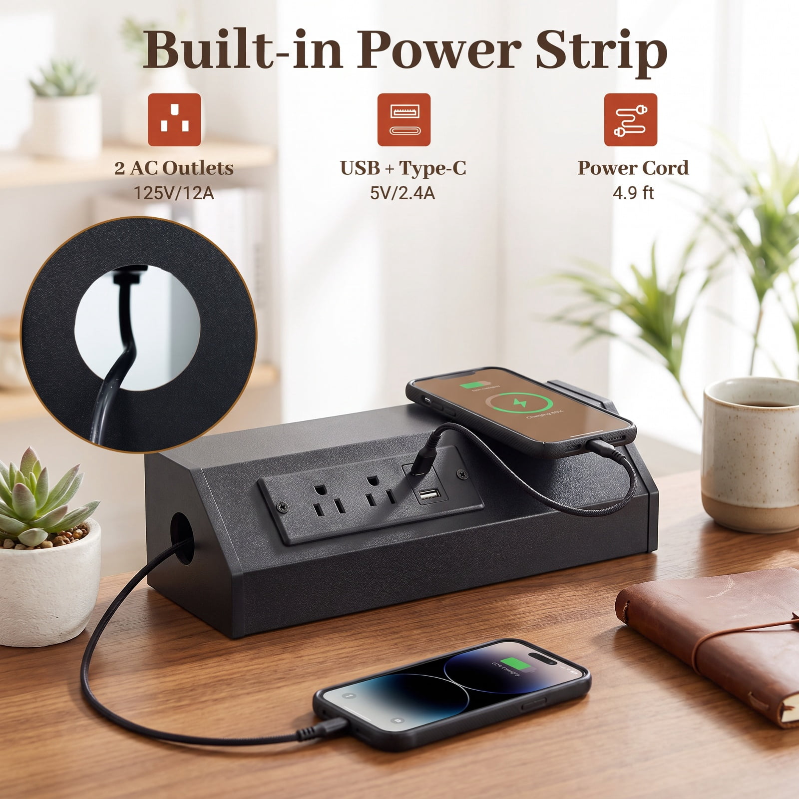 Furnibear Turntable Record Player Stand with Power Outlets USB and Vinyl Storage for Living Room Bedroom and Music Room, Black