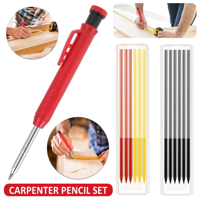 Muyoka MTFun L谩piz de carpintero L谩piz mec谩nico de agujero profundo Sacapuntas incorporado L谩piz de construcci贸n con recargas Herramienta de marcado de pisos de madera para carpintero Arquitecto de c