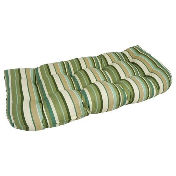 Blazing Needles Outdoor Rounded Back Loveseat Cushion, 42" x 19", Multi Green Stripe