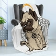 thumbnail image 4 of Pug Soft Flannel Fleece Throw Blanket, Pet Puppy Angel a Hare on Its Head Wings Heaven, Cozy Plush for Indoor and Outdoor Use, 50" x 70", Orange Beige and Brown, by Ambesonne, 4 of 5