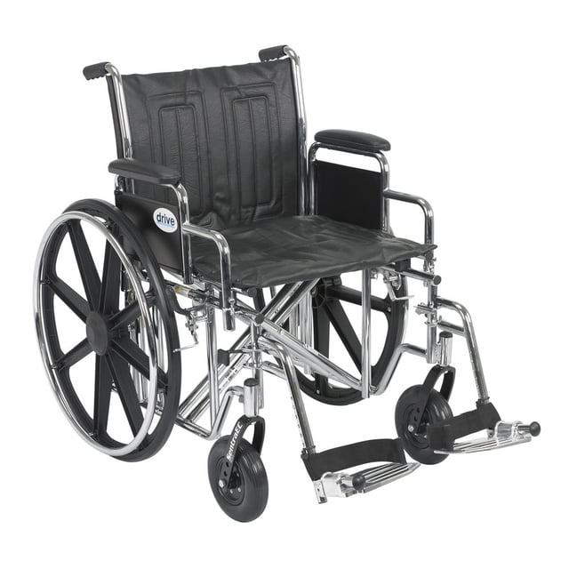 Silla de ruedas de transporte bariátrica resistente Drive Medical Sentra EC con brazos de escritorio desmontables y reposapiés abatibles, color negro