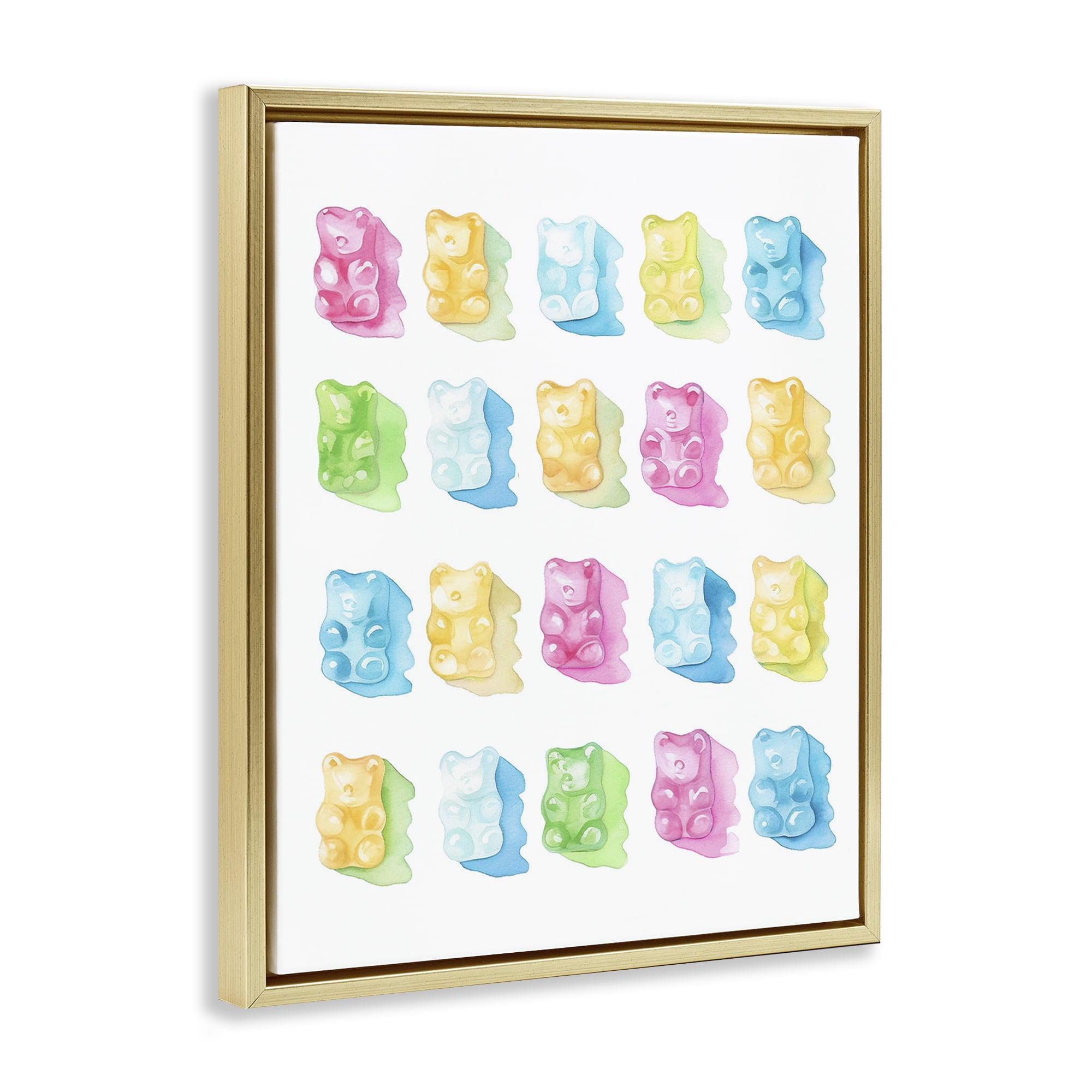 Pastel Candy Bears Collection Gold Framed Floater Canvas Wall Art, design by Lil' Rue