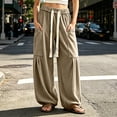 thumbnail image 2 of COMVALUE Women's Baggy Wide Leg Pants Casual Drawstring Harem Pants Bohemian Trousers with Big Pockets (Khaki, 3XL), 2 of 8