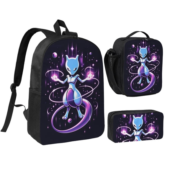 3Pcs Print Backpack Set Cartoon Lightweight Large Capacity Laptop Bag Casual Daypack Bookbag For Travel Outdoor College