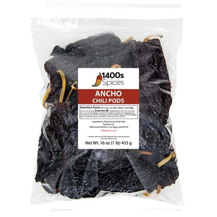 1lb Ancho Dried Whole Chile Peppers, Chili Seco Pods by 1400s Spices