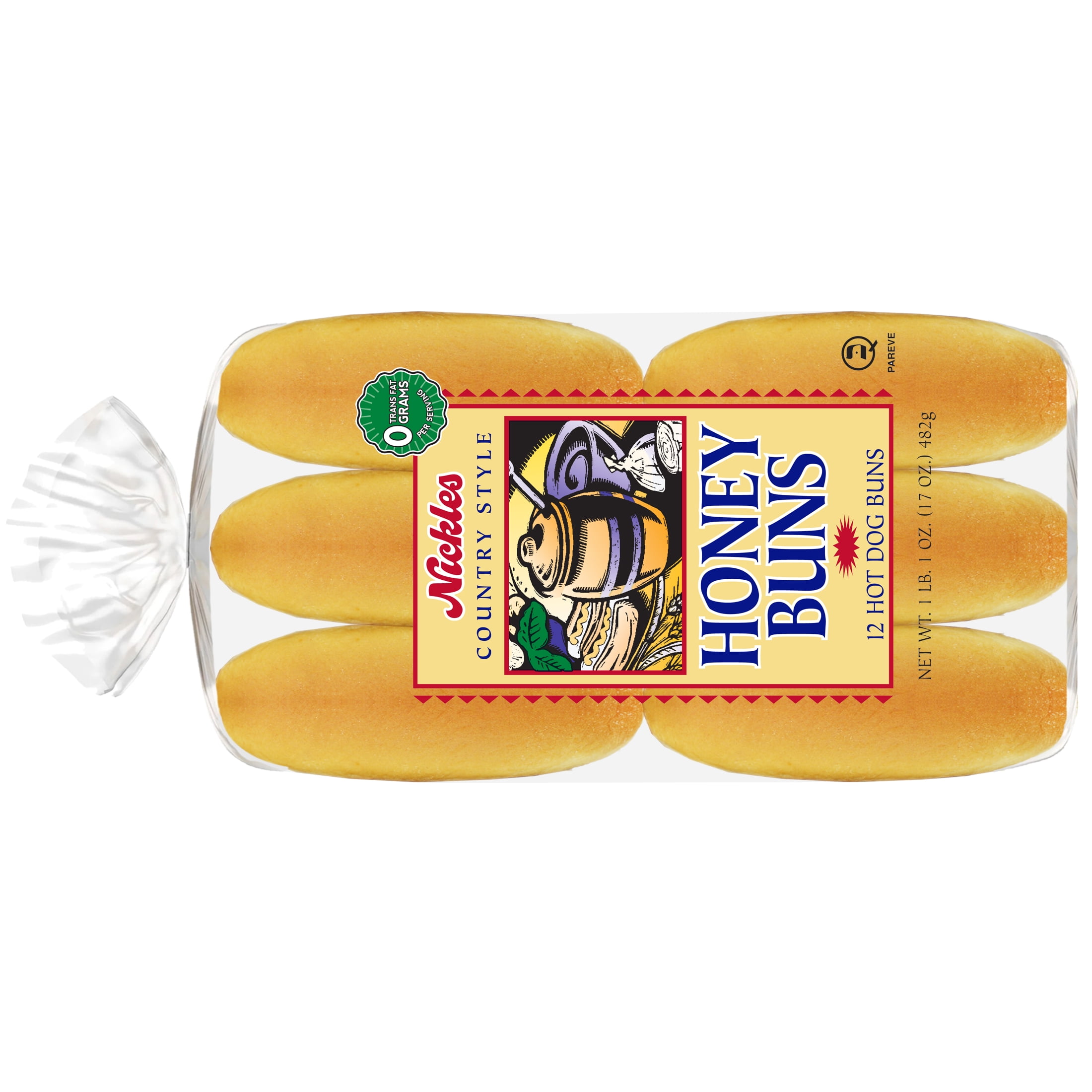 Nickles Bakery Country Style Honey Hot Dog Buns, 6-Inch, 12 Count, 17-ounce.