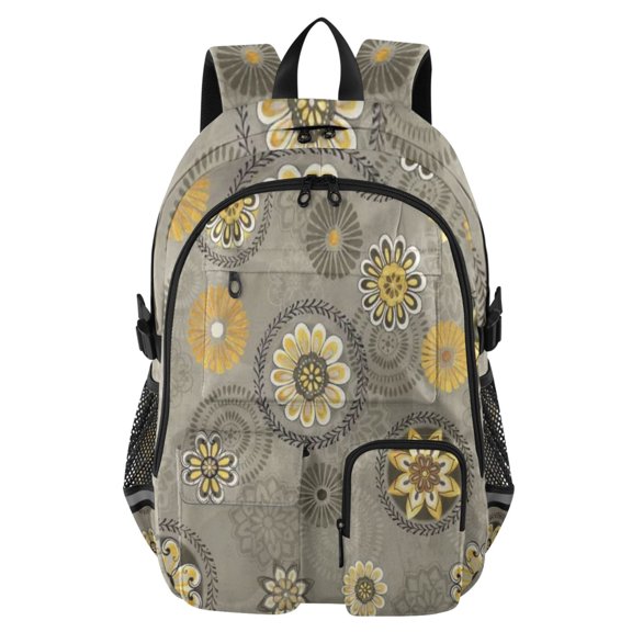DIXRUYEE Golden Daisy Weave Backpack for School 14”Laptop Compatible with Reflective Safety Strips