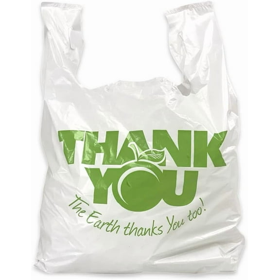 PUREVACY White Plastic Thank You Bags with Handles 11.5 x 6.5 x 21, Polyethylene Earth Friendly Plastic Bags for Small Business Pack of 1000, Single Use Plastic Grocery Bags with Handles 0.6 Mil