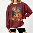 thumbnail image 4 of Peichun Halloween Pumpkin Cat Sweatshirts for Women Fall Winter Long Sleeve Crew Neck Loose Pullover Tops Vintage Spooky Season Graphic Loose Comfort Fit Hoodless Sweatshirt 1-Wine S, 4 of 4