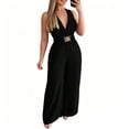 thumbnail image 3 of Sentmoon Workout Jumpsuits for Women Sleeveless Rompers for Women Dressy Solid Color Regular Fit Wide Leg Overalls for Women Summer for Travel and Holiday S-2XL, 3 of 7