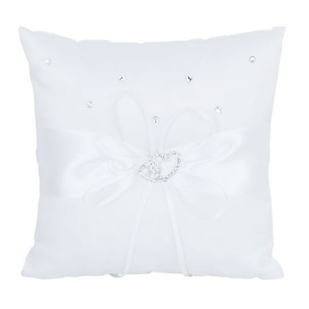 10*10cm Double Heart Bridal Wedding Ceremony Pocket Ring Bearer Pillow Cushion with Satin Ribbons (White)