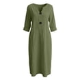 thumbnail image 6 of Wovilon Women's V-Neck Button Front Midi Dress with 3/4 Rolled Sleeves and Relaxed Fit, Cotton Linen Blend Casual Loose Shift Dress for Summer Vacation, 6 of 6
