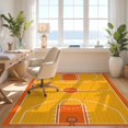 thumbnail image 3 of Design&I 3'x5' Washable Throw Rug Ultra-Thin & Non-Slip Skid-Resistant Small Hoop Motif Bold Stripe Border Center Repeating Basketball Lines Refined for Entryway, Kitchen, 3 of 7