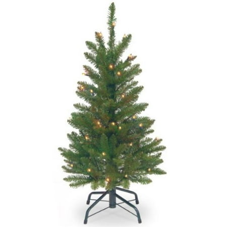Three Foot Lighted Christmas Tree National Tree Pre-Lit 3' Kingswood Fir Wrapped Pencil Artificial Christmas Tree with 50 Clear Lights ()