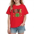 thumbnail image 4 of Kids St. Patrick's Day Shirt Girls Red Shamrock Love T-Shirt Cotton Short Sleeve Crewneck Holiday Top,Size 5 T, 4 of 9