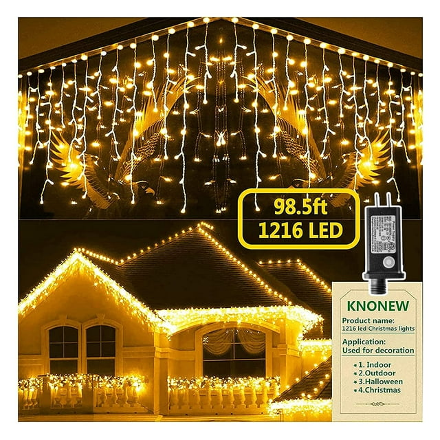 Luces navideñas Knonew, 99 pies, 1216 LED, decoración exterior