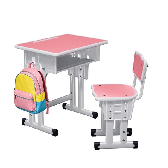 Kids Study Desk and Chair Set, LVYUAN Children School Study Drawing Desk Chair Height Adjustable Kids Table Desk and Chair Set with Storage Drawer, Hook Pink