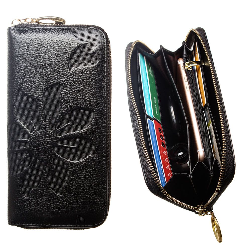 CellularOutfitter Leather Clutch/Wallet Case Embossed Flower Design w