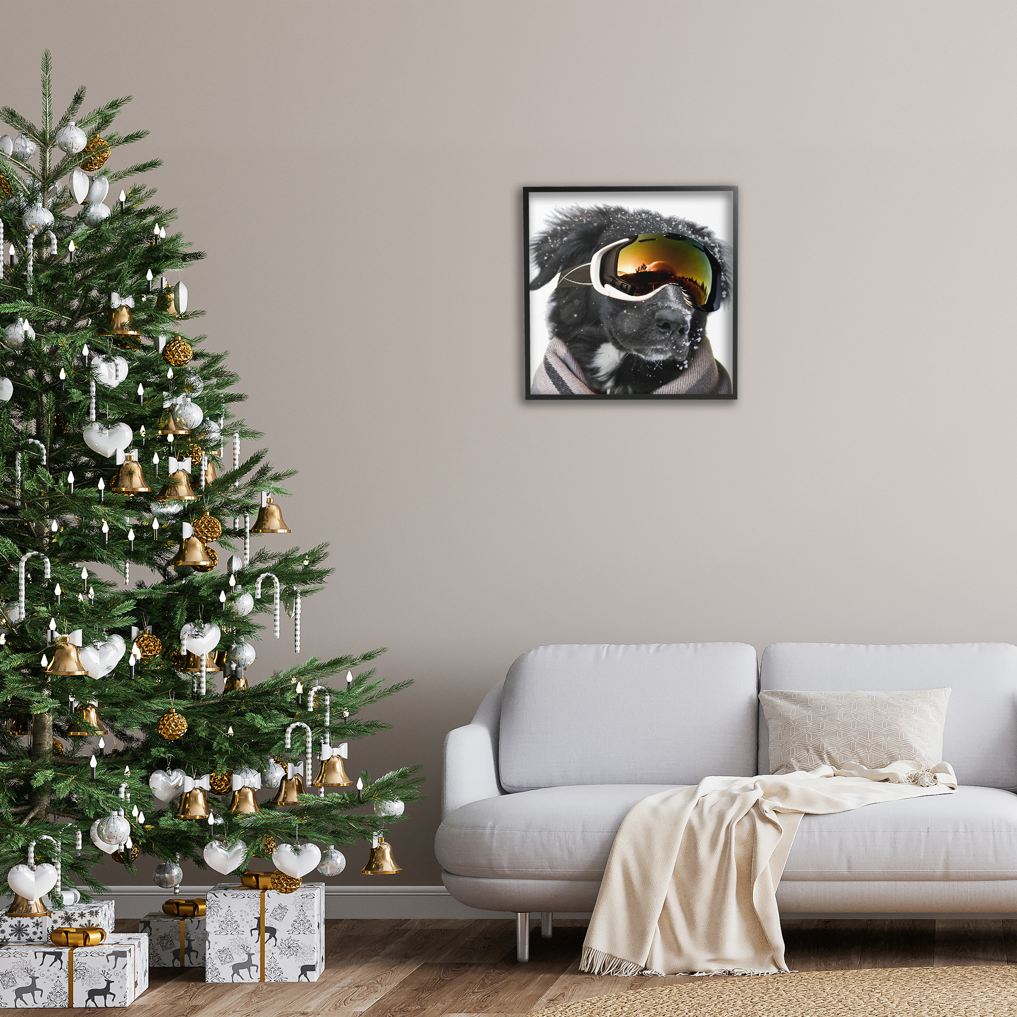 Stupell Industries Snowboarder Dog with Goggles Animals & Insects Painting Black Framed Art Print Wall Art, 24 x 24