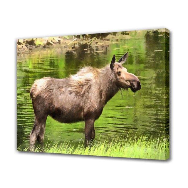 Un alce parado en un lago Póster Pintura decorativa Lienzo Arte de pared Pósteres para sala de estar Pintura para dormitorio, estilo marco, 16 x 24 pulgadas (40 x 60 cm)