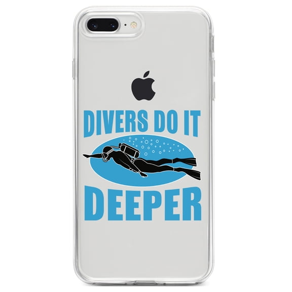 DistinctInk Clear Shockproof Hybrid Case for iPhone 7 PLUS / 8 PLUS (5.5" Screen) TPU Bumper Acrylic Back Tempered Glass Screen Protector - Divers Do It Deeper