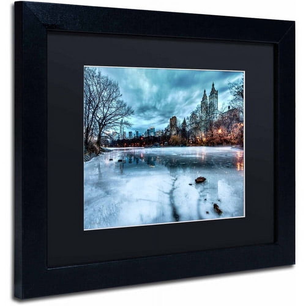 Trademark Fine Art "Frozen Central Park Lake II" Canvas Art by David Ayash, Black Matte, Black Frame