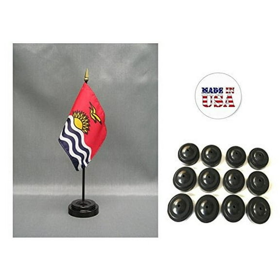 Box of 12 Kiribati 4"x6" Miniature Desk & Table Flags Includes 12 Flag Stands & 12 I-Kiribati Small Mini Stick Flags