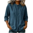 thumbnail image 3 of dazeni Women's 3/4 Sleeve Linen Tops Button Down Shirts Casual Lightweight Crewneck Tee Work Travel Blouse Gray XX-Large, 3 of 7